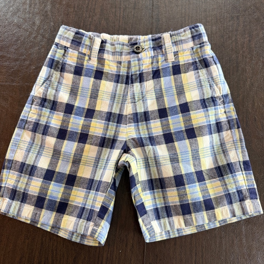 Janie and Jack Plaid Cargo Shorts - Blue and Yellow Sz 18-24 Months